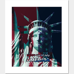 statue of liberty with flag design Posters and Art